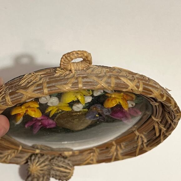 Capiz Shell Wall Decor Round Dome Glass Wicker Rattan 4.5" Boho Coastal Art - Picture 13 of 13